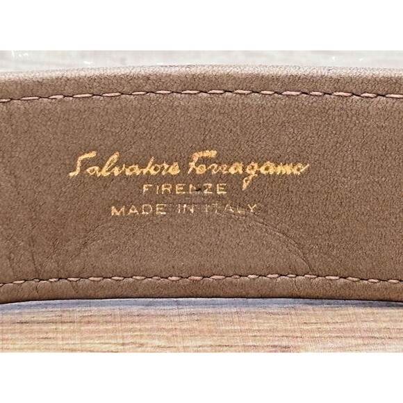 Vintage Salvatore Ferragamo Italy Mens Belt Tan Tweed Leather Brass Buckle 36-38 - Picture 14 of 14